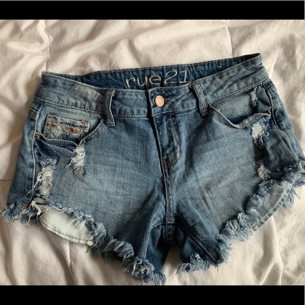 Distressed jean shorts